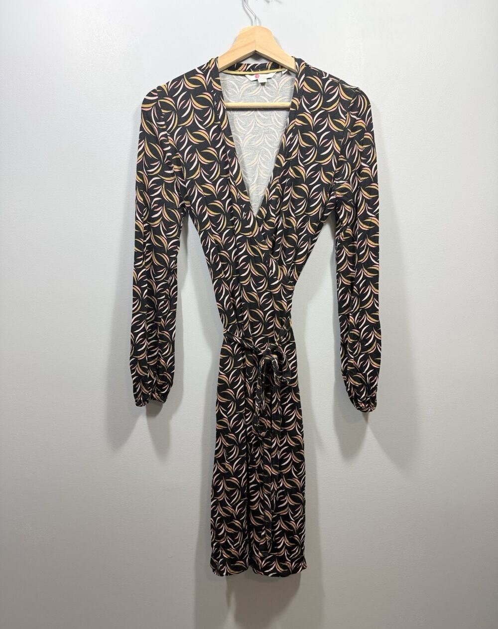 Boden Workwear Black Pink Long Sleeve Jersey Wrap Dress Size 8